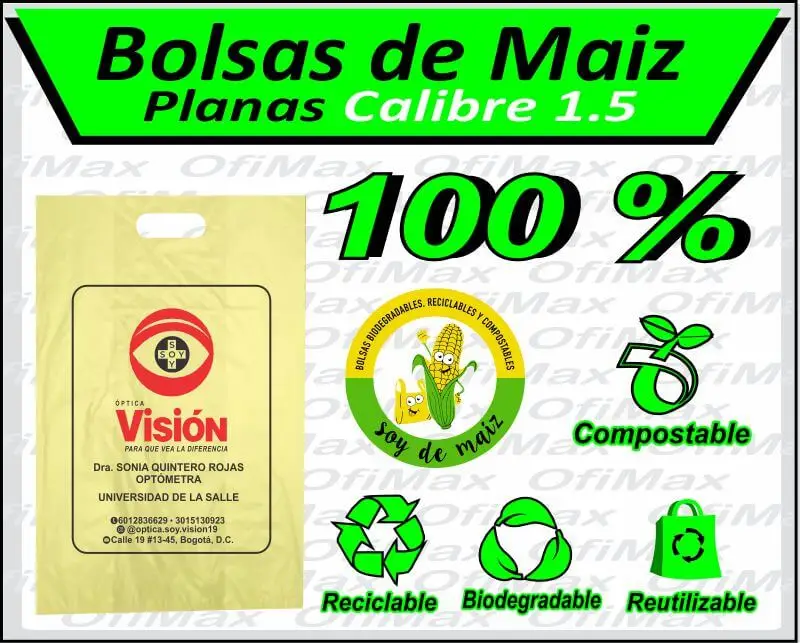 bolsas ecologicas compostables vegetales de maiz planas de 1,5, bogota, colombia